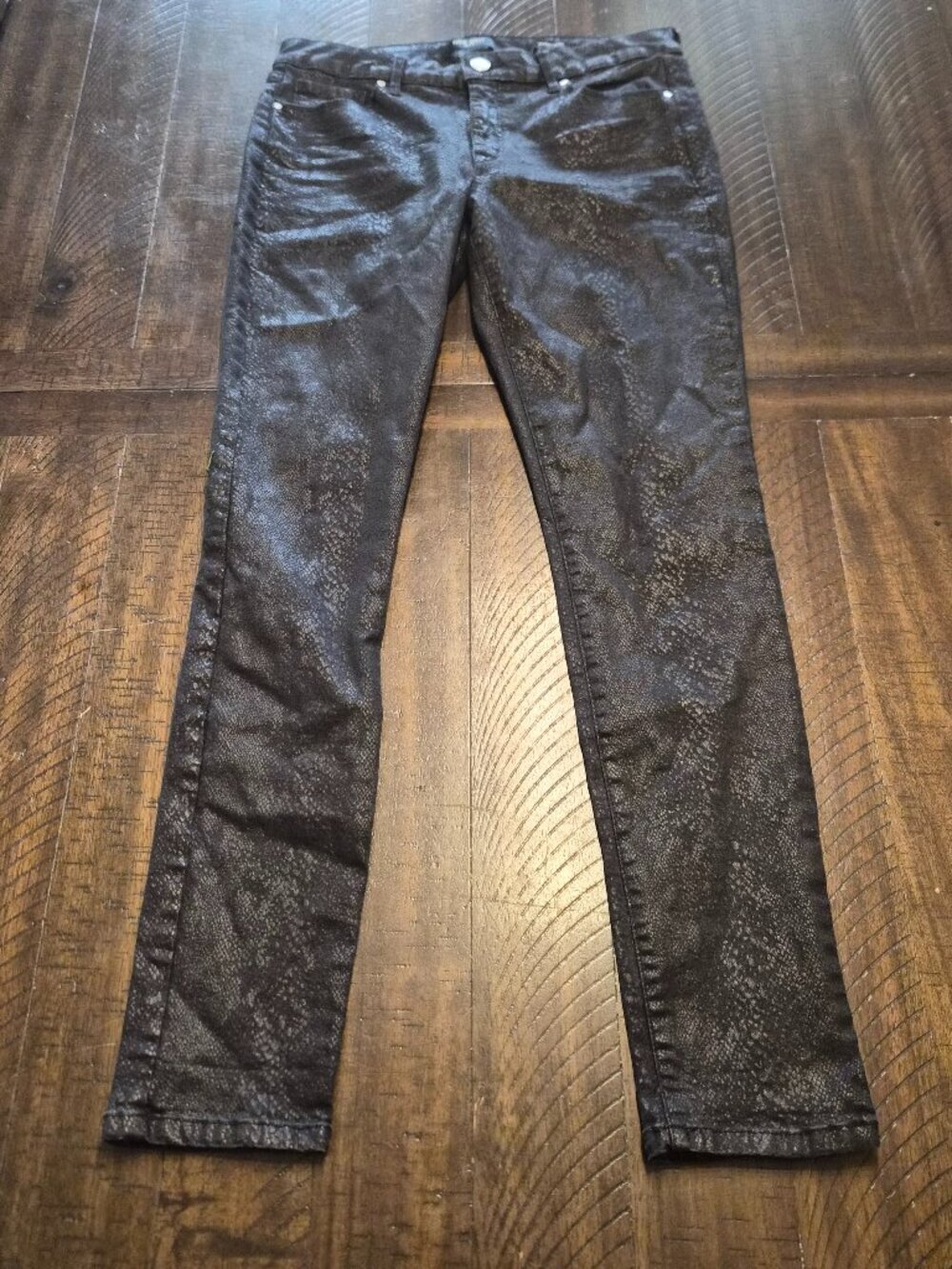 Nine West Women Gramercy Skinny Jeans Size 6 Black Snake Skin Print Stretch G102